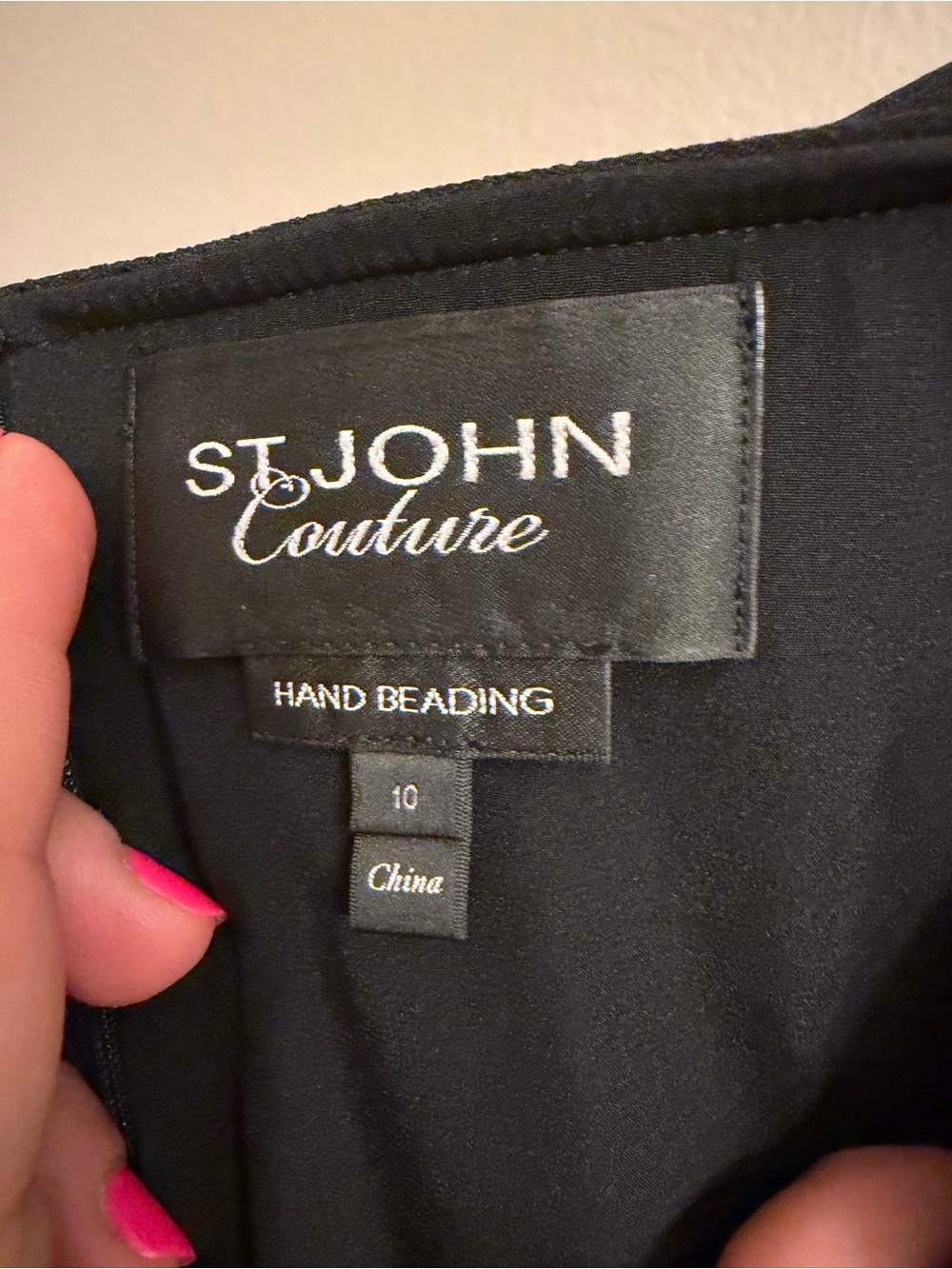 St. John Couture Black Dress 10 Hand Beaded Silk Lined Off Shoulder Cocktail - Picture 4 of 11